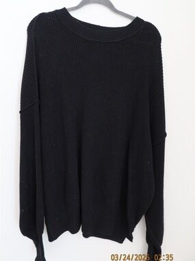 aerie Black Ribbed Crewneck Sweater
